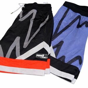 2 PUMA Men’s Mesh Basketball Shorts Black & Purple Drawstring Athletic Sz Lg